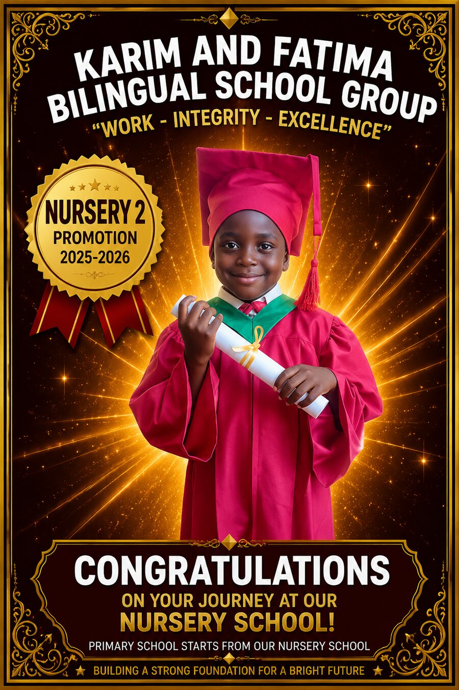 Élève de Nursery 2 en toge de remise de diplôme